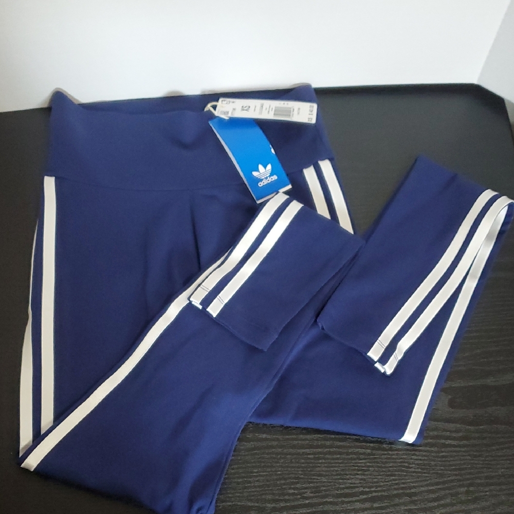 Adidas Navy Leggings with White Accents XS New